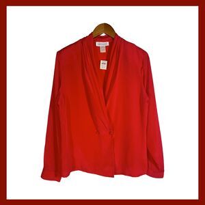 Vintage NWT Red Blouse Size 8 Silk-Like Double Breasted Lightweight Dead Stock